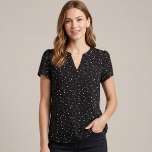 Hilary Radley Heart Confetti‎ Blouse Womens S Black White Business Casual Office